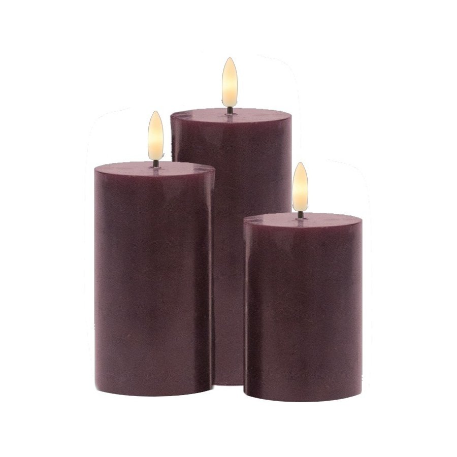 Sirius Sille Blockkerze wiederaufladbar 3er Set 7 cm, Bordeaux