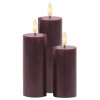 Sirius Sille Blockkerze wiederaufladbar 3er Set 5 cm, Bordeaux