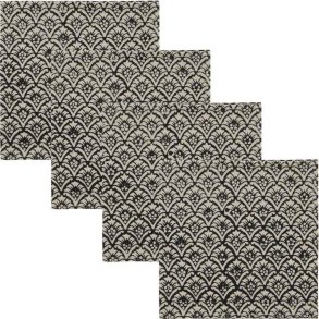 House Doctor Join Stofserviet 4 stk. 40x40 cm, Sort/Off-White Blomstertryk 