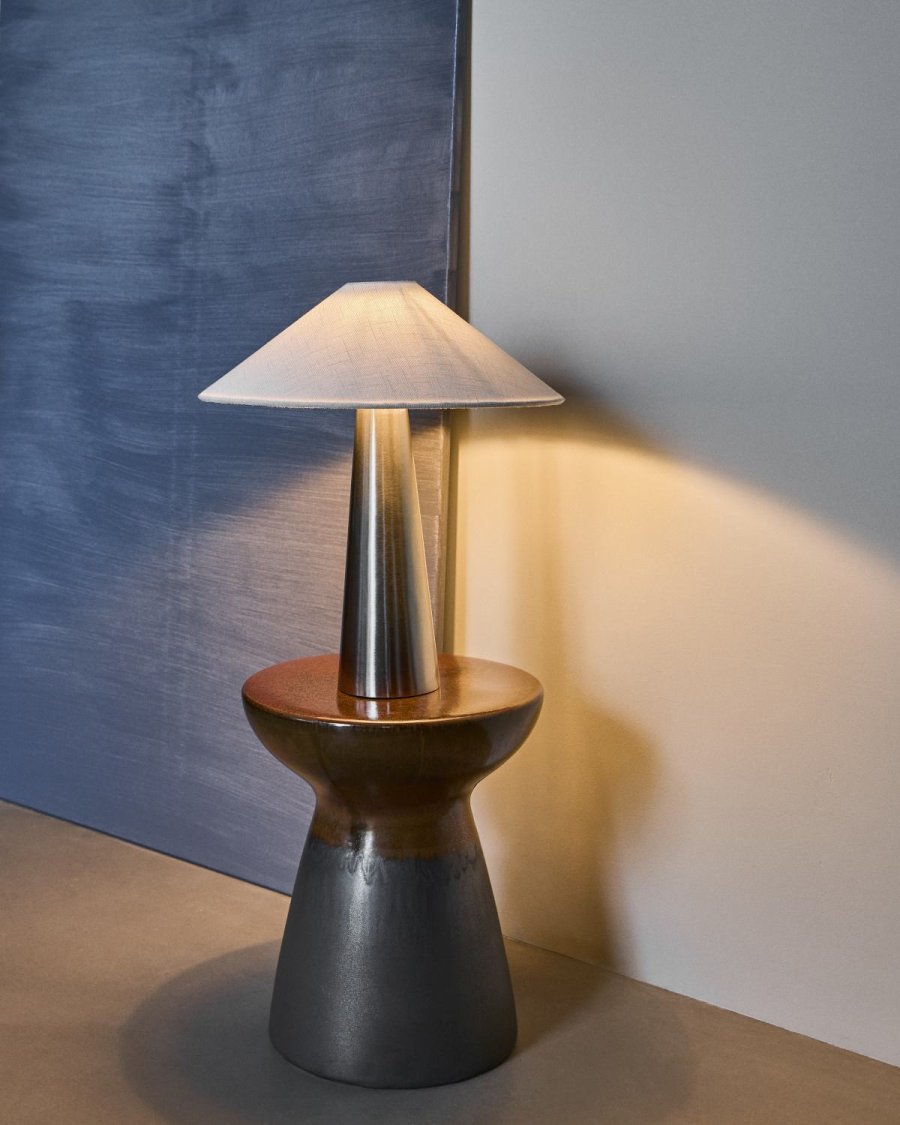 House Doctor Soffi Bordlampe H48 cm, B�rstet S�lvfinish/Off-white