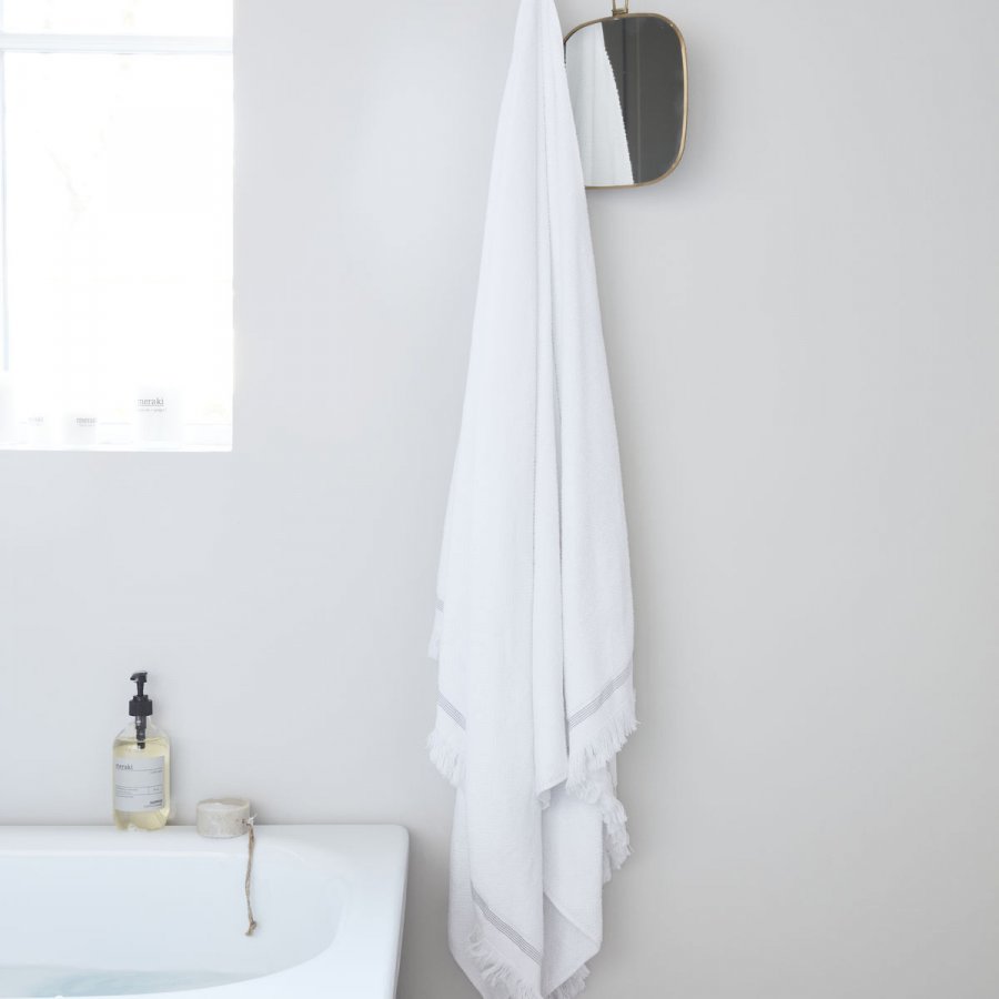 Meraki Hndklde 100x180 cm, Hvid m. Gr Striber