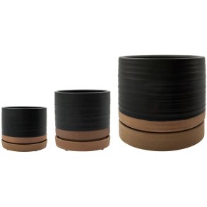 House Doctor Astu Blumentopf mit Untersetzer, 3er Set, Schwarz/Natural