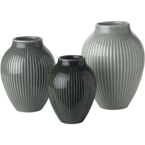 Knabstrup Keramik Ripple Vase 3er Set, Mat Misty Green/Celadon Green/Dark Green