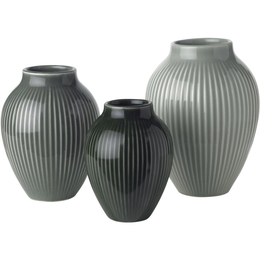 Knabstrup Keramik Ripple Vase 3er Set, Mat Misty Green/Celadon Green/Dark Green