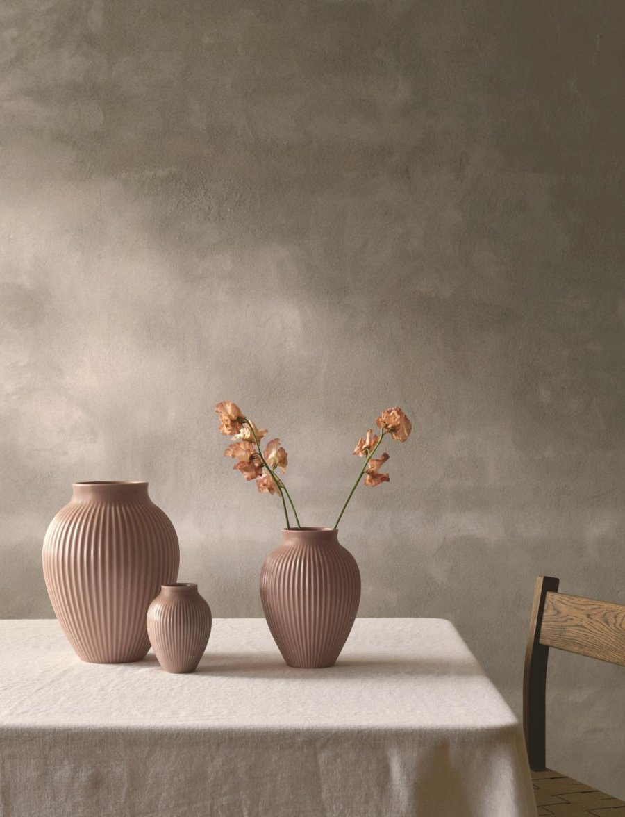 Knabstrup Keramik Ripple Vase H12,5 cm, Mat Dusty Rose