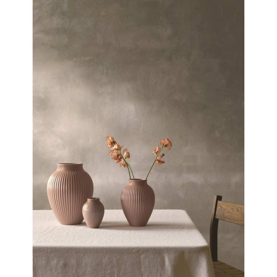 Knabstrup Keramik Ripple Vase H20 cm, Mat Dusty Rose