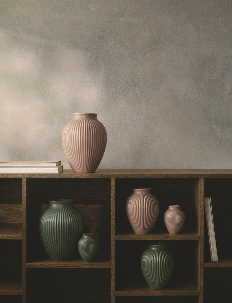 Knabstrup Keramik Ripple Vase H20 cm, Mat Celadon Green