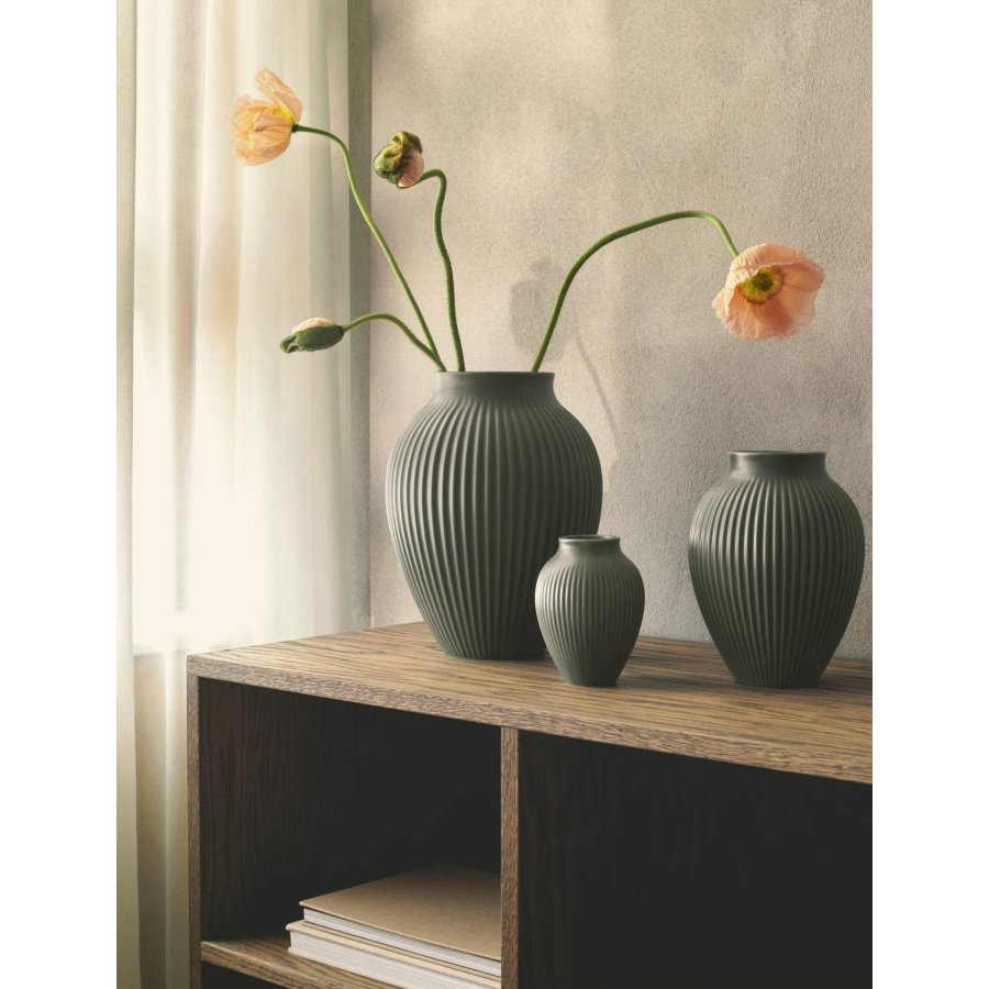 Knabstrup Keramik Ripple Vase H27 cm, Mat Celadon Green