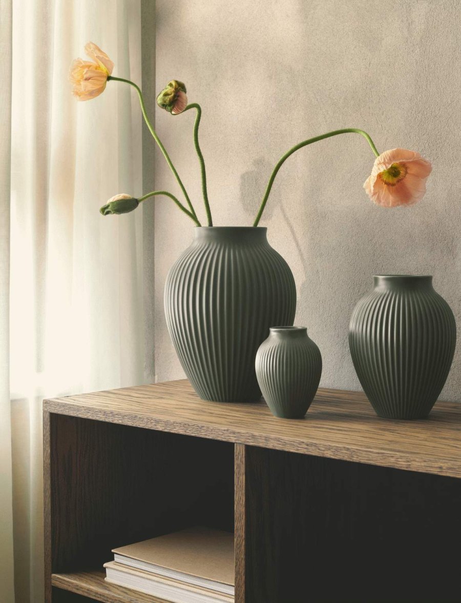 Knabstrup Keramik Ripple Vase H27 cm, Mat Celadon Green