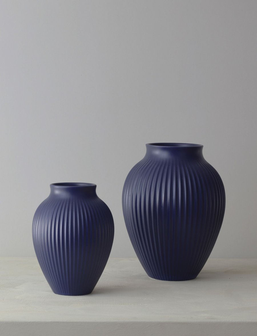 Knabstrup Keramik Ripple Vase H20 cm, Mat Dark Blue