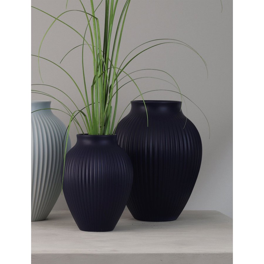 Knabstrup Keramik Ripple Vase H20 cm, Mat Dark Blue