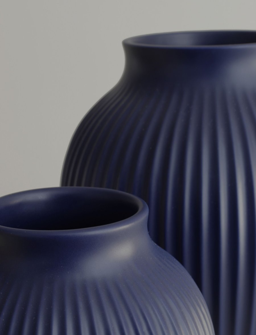 Knabstrup Keramik Ripple Vase H27 cm, Mat Dark Blue