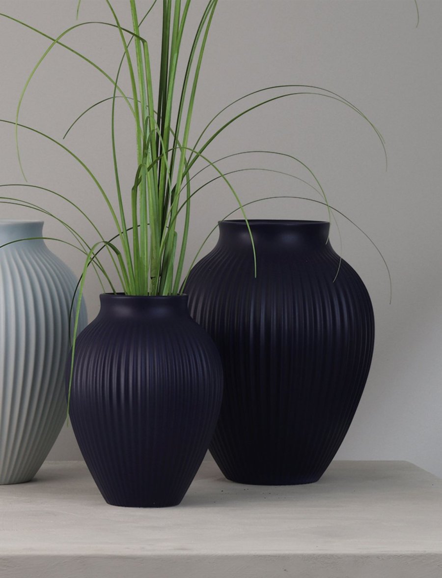 Knabstrup Keramik Ripple Vase H27 cm, Mat Dark Blue