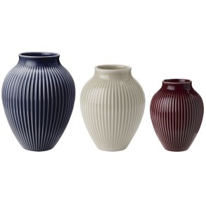 Knabstrup Keramik Vase 3er Set, Ripple Berry/Sand/Dunkelblau