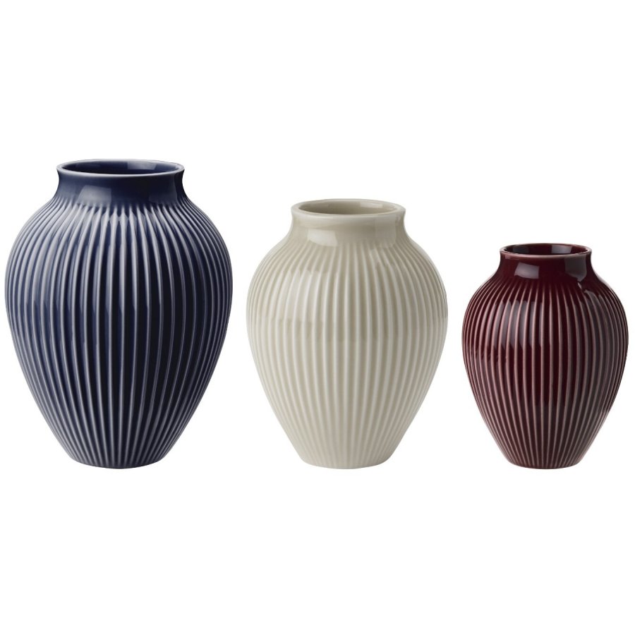 Knabstrup Vase 3er Set, Ripple Berry/Sand/Dunkelblau