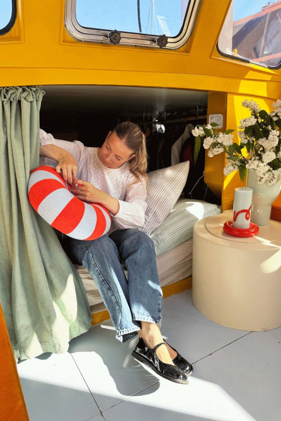 Studio About Blockkerze 7,8xH20 cm, Mint/Rot