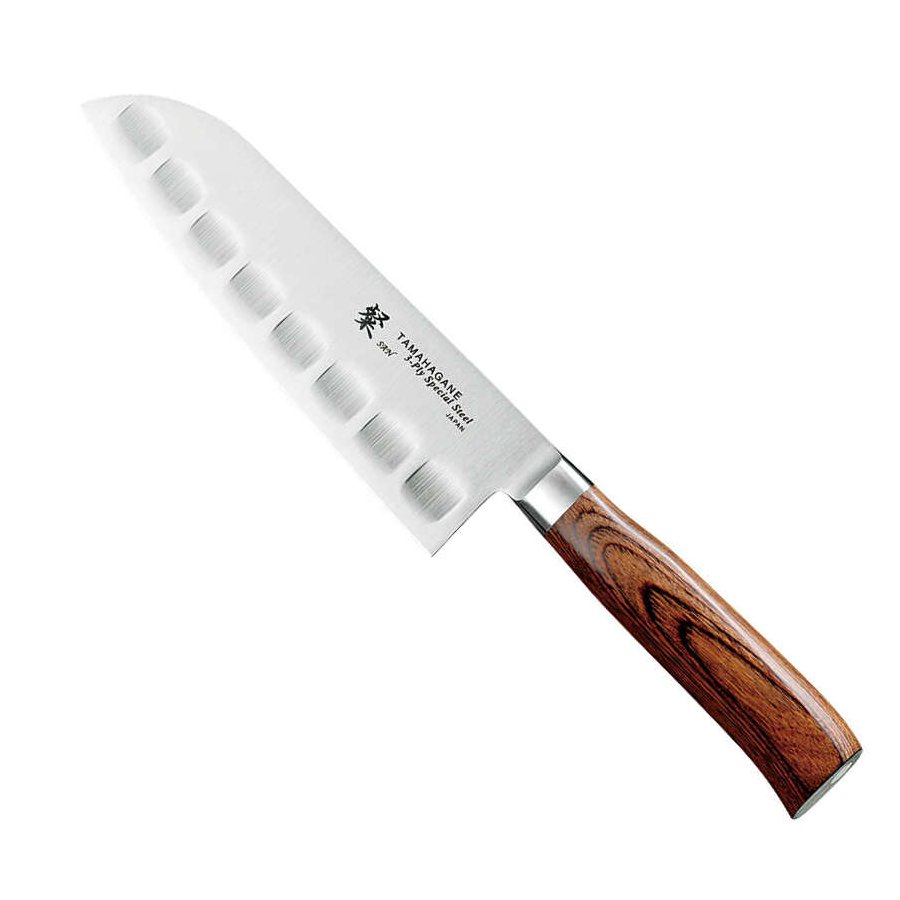 Tamahagane San Santoku Messer  mit Granton-Schliff 17,5 cm