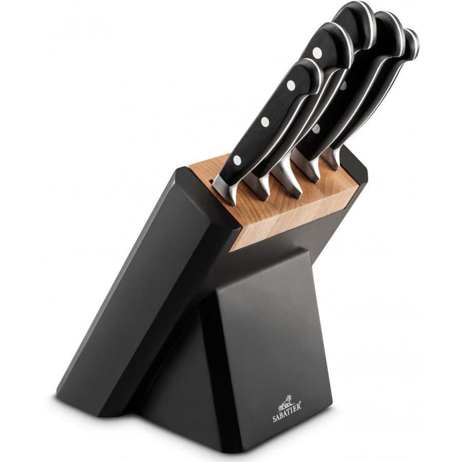 Lion Sabatier Pluton/Bombay knivblok m. knive 6 dele, bg/sort