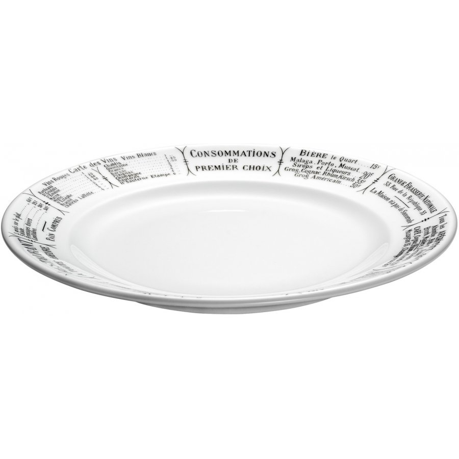 Pillivuyt Brasserie Middagstallerken flad 24 cm, hvid/sort