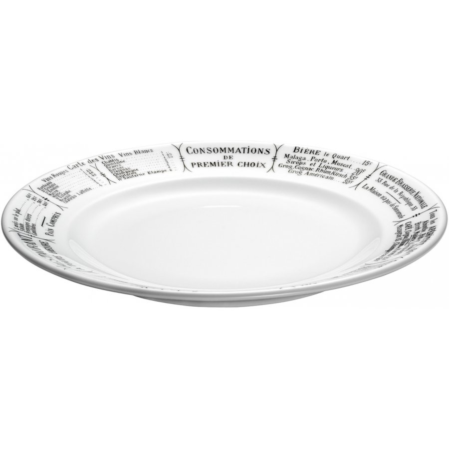 Pillivuyt Brasserie Middagstallerken flad 27 cm, hvid/sort