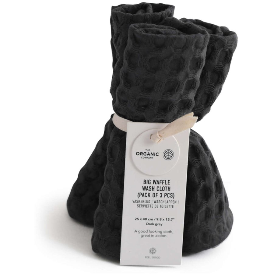 The Organic Company Big Waffle Waschlappen 3er Set 25x40 cm, Dark Grey