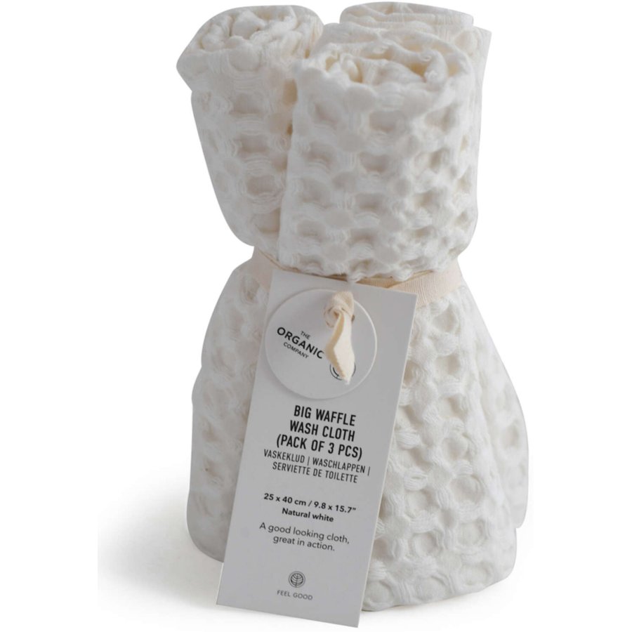 The Organic Company Big Waffle Waschlappen 3er Set 25x40 cm, Natural White