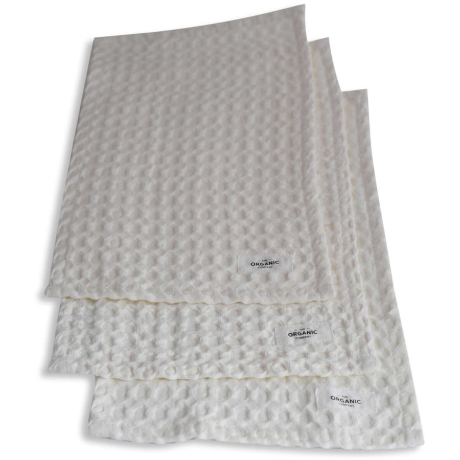 The Organic Company Big Waffle Waschlappen 3er Set 25x40 cm, Natural White