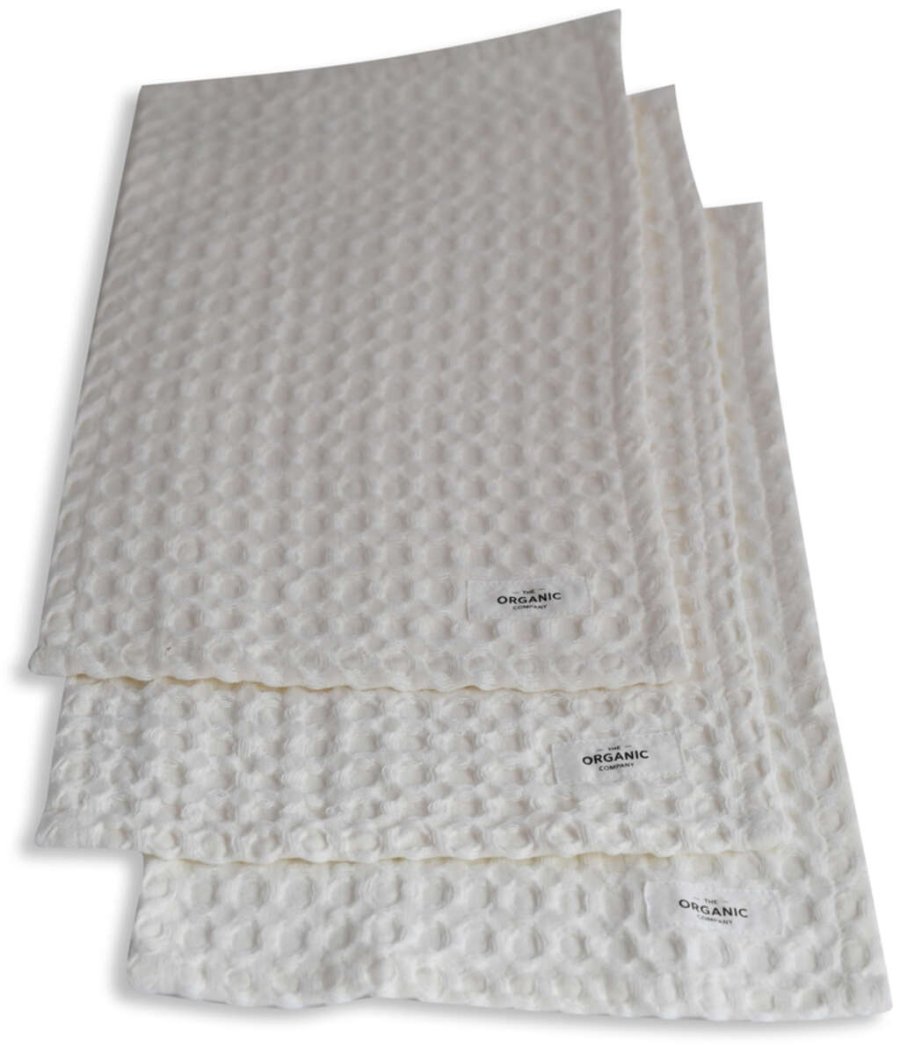 The Organic Company Big Waffle Waschlappen 3er Set 25x40 cm, Natural White