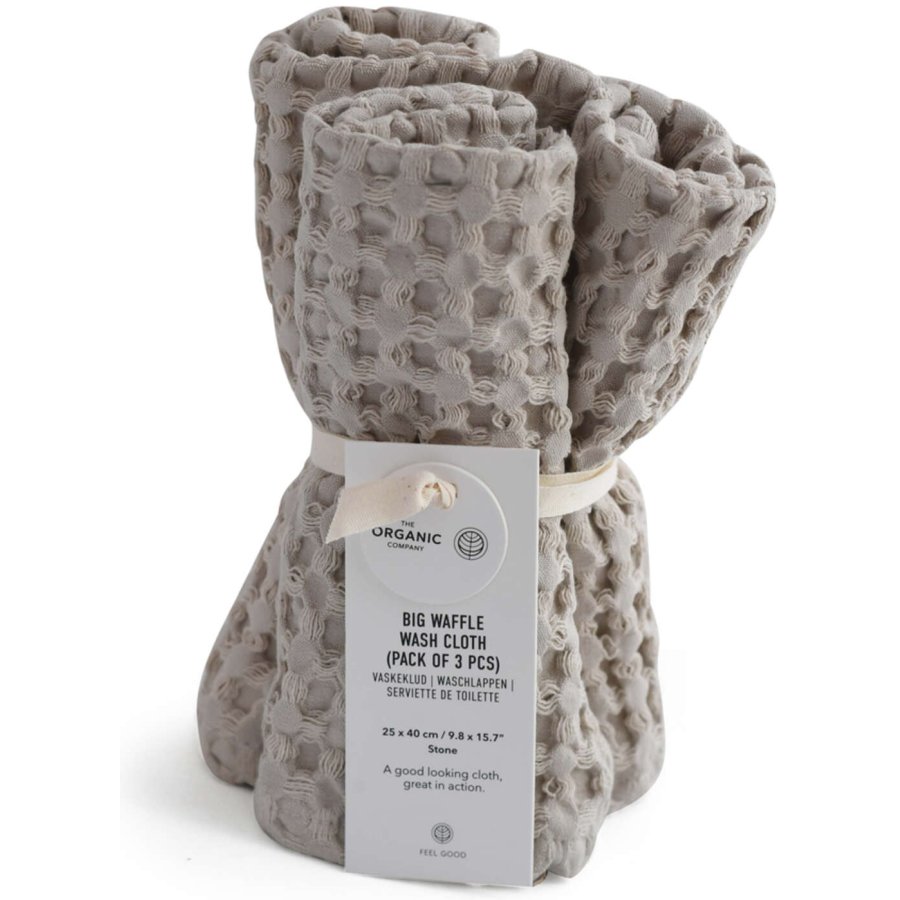 The Organic Company Big Waffle Waschlappen 3er Set 25x40 cm, Stone