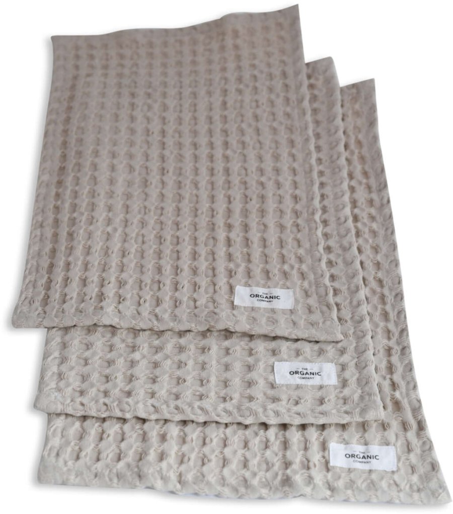 The Organic Company Big Waffle Waschlappen 3er Set 25x40 cm, Stone
