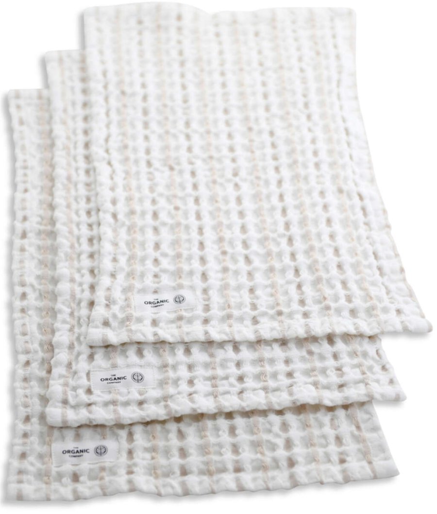 The Organic Company Big Waffle Waschlappen 3er Set 25x40 cm, Natural White Stone