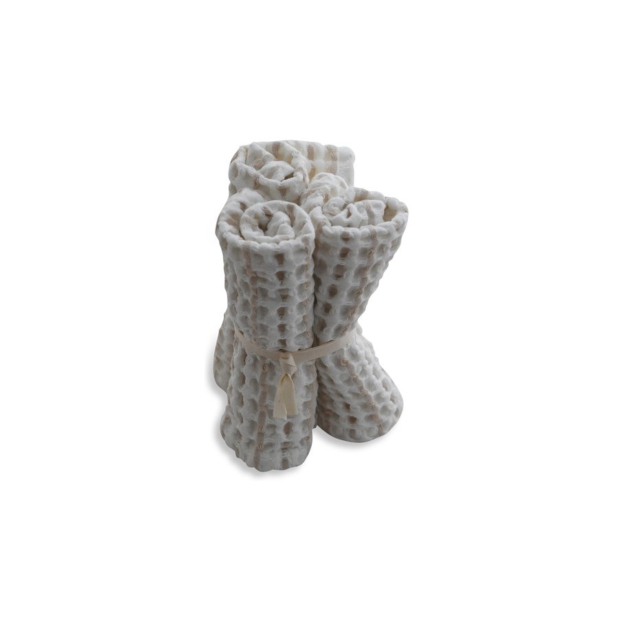 The Organic Company Big Waffle Waschlappen 3er Set 25x40 cm, Natural White Stone