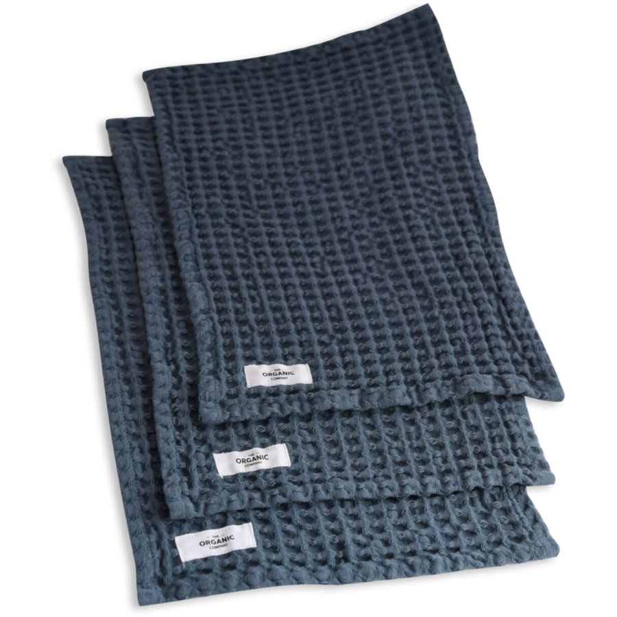 The Organic Company Big Waffle Waschlappen 3er Set. 25x40 cm, Grey Blue