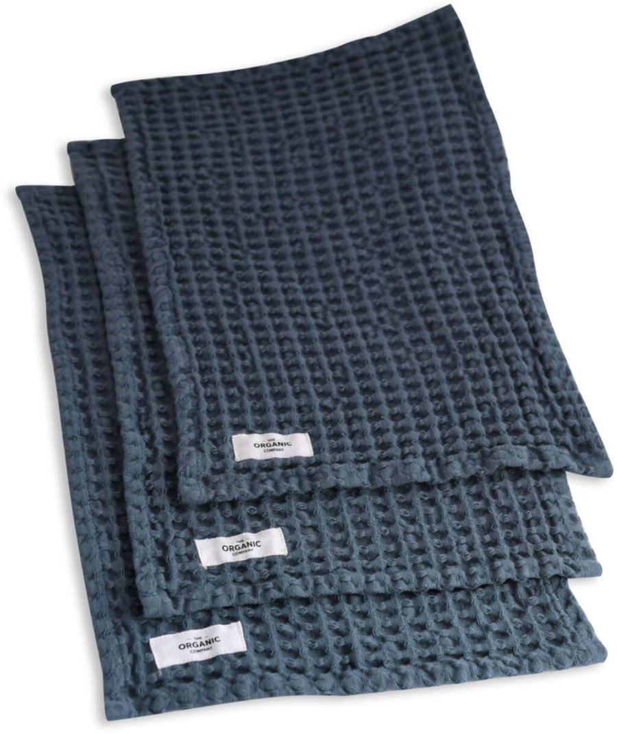 The Organic Company Big Waffle Waschlappen 3er Set. 25x40 cm, Grey Blue