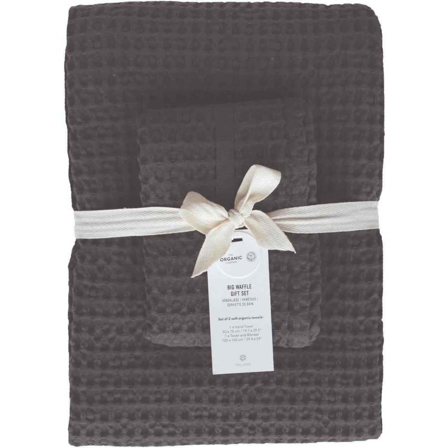 The Organic Company Groes Waffel Handtuch-Geschenkset, Dark Grey
