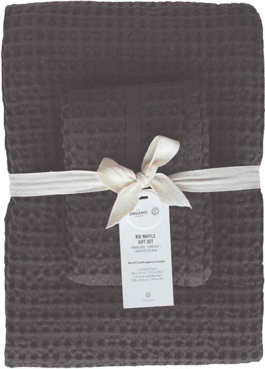 The Organic Company Groes Waffel Handtuch-Geschenkset, Dark Grey