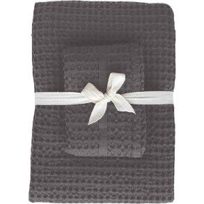 The Organic Company Groes Waffel Handtuch-Geschenkset, Dark Grey