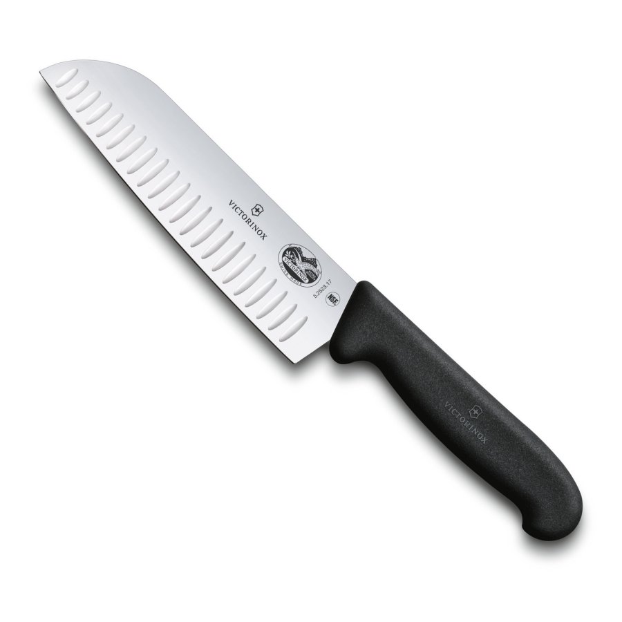 Victorinox Fibrox Santoku Kniv m. Luftskr 17 cm, Sort