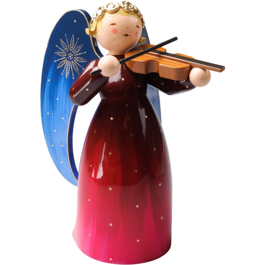 Wendt & K&uuml;hn Richly Painted Angel, Engel m. Violin Stor, R�d