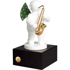 Wendt & K&uuml;hn White Timbre Engel m. Saxofon P� Sokkel, Hvid