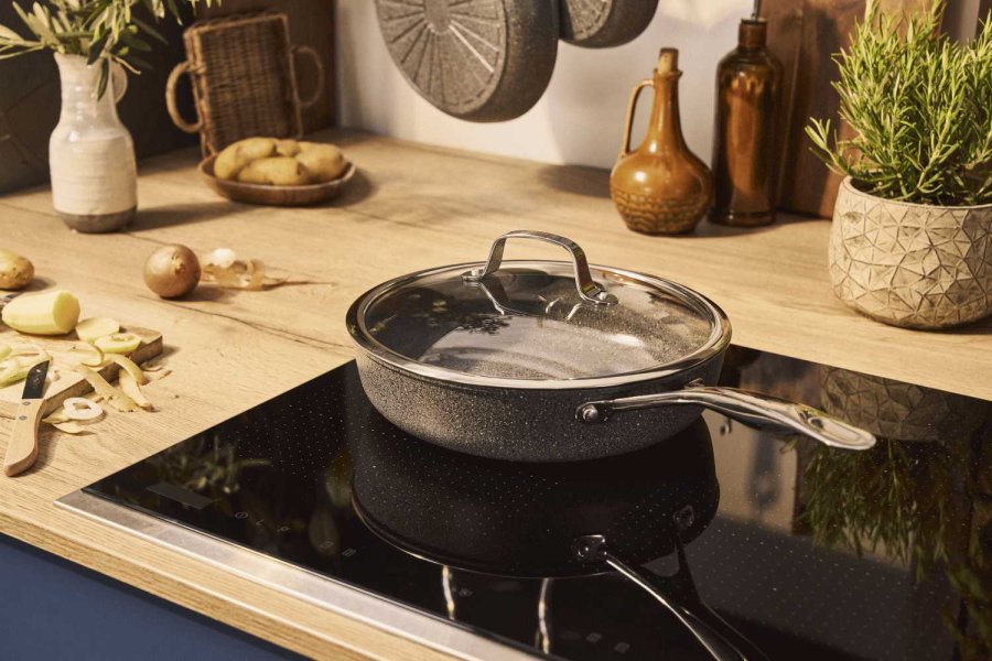 BALLARINI Salina Ceramic Schmorpfanne mit Deckel 28 cm, Stone Grey