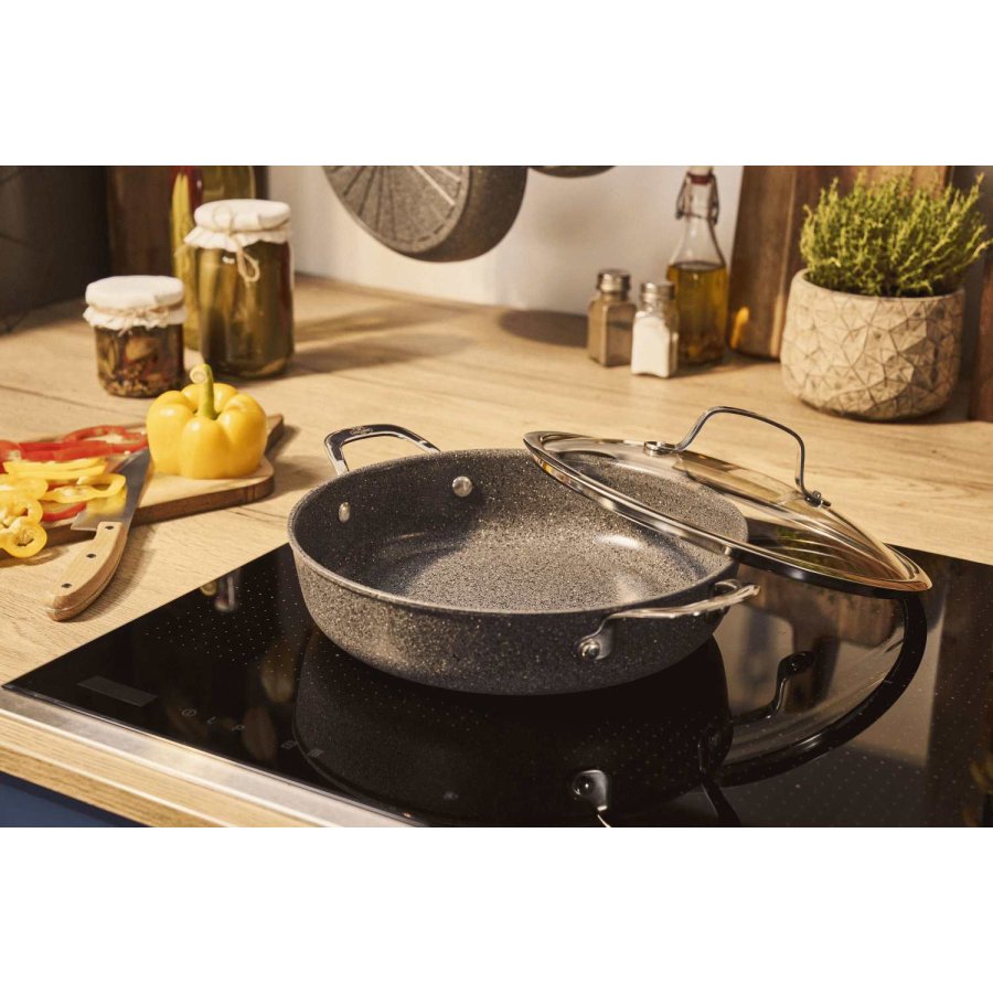 BALLARINI Salina Ceramic Servierpfanne mit Deckel 28 cm, Stone Grey