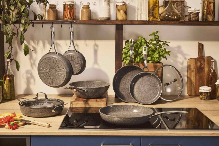 BALLARINI Salina Ceramic Servierpfanne mit Deckel 28 cm, Stone Grey