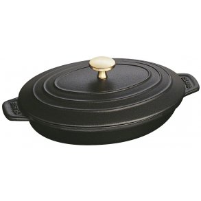 Staub Ovalt Støbejernsfad m. Låg 23x17 cm, Sort