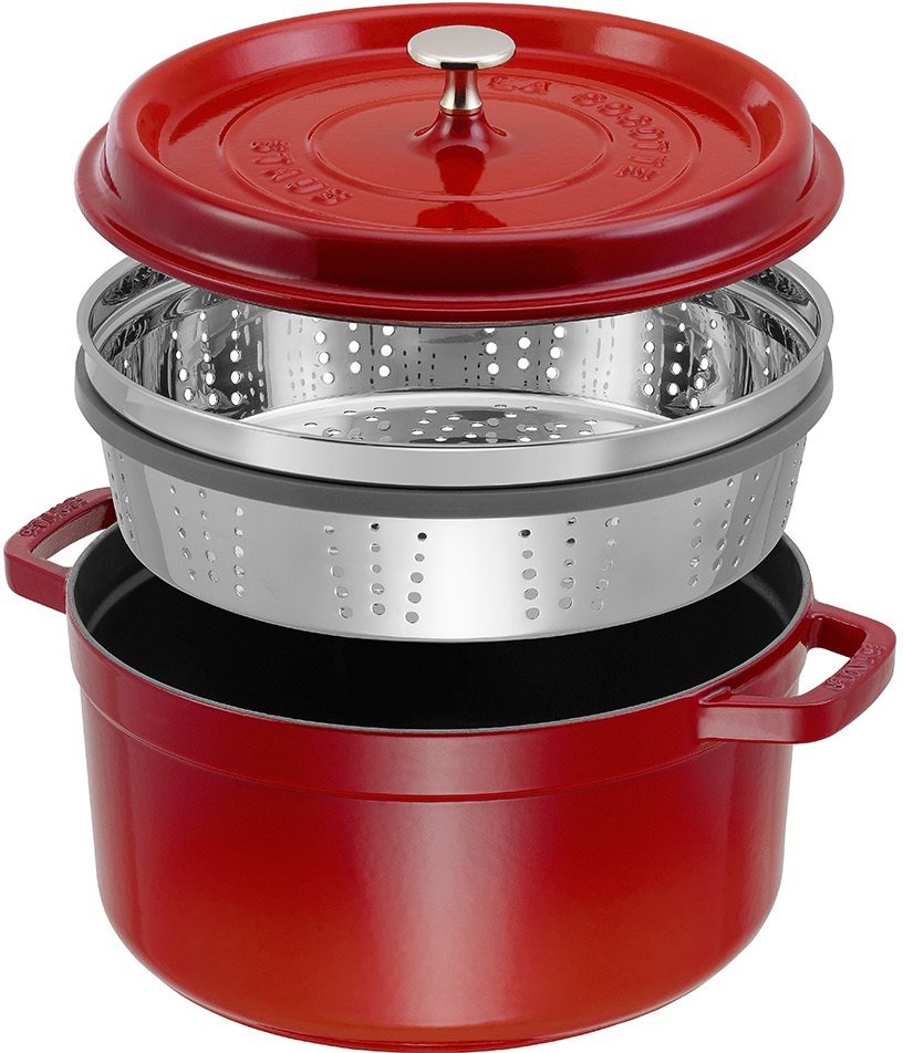 Staub Rund Gryde med damp indsats 26 cm St�bejern, r�d
