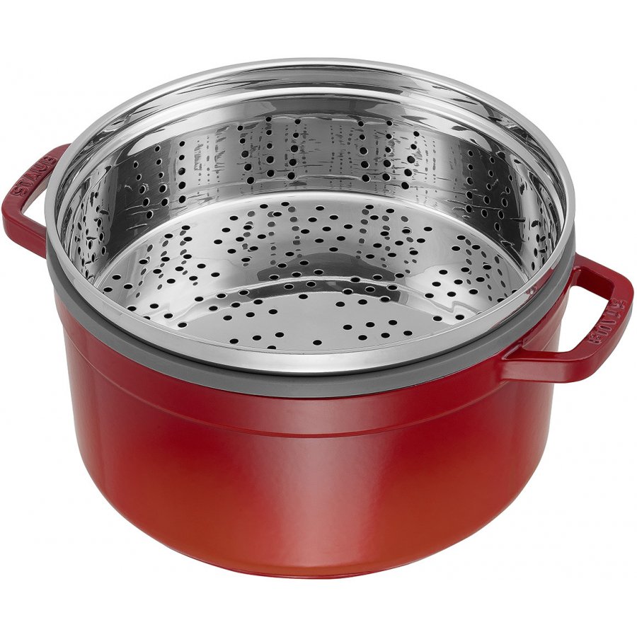 Staub Rund Gryde med damp indsats 26 cm St�bejern, r�d