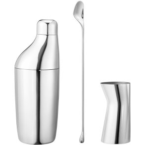 Georg Jensen Sky Gavesæt 3 Dele Shaker, Rørepind og Jigger, Blankt Stål