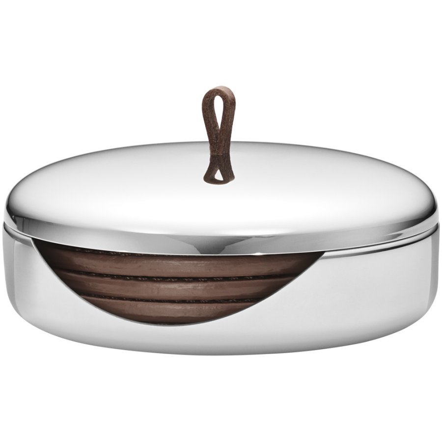 Georg Jensen Sky Untersetzer 4er Set, 12 cm , Leder/Stahl