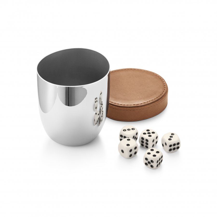Georg Jensen Sky Raflebger inkl. 5 terninger, Lder og Blankt Stl