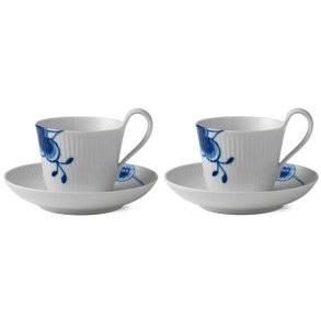 Royal Copenhagen Blå Mega Riflet kop m. underkop 2 stk. 25 cl